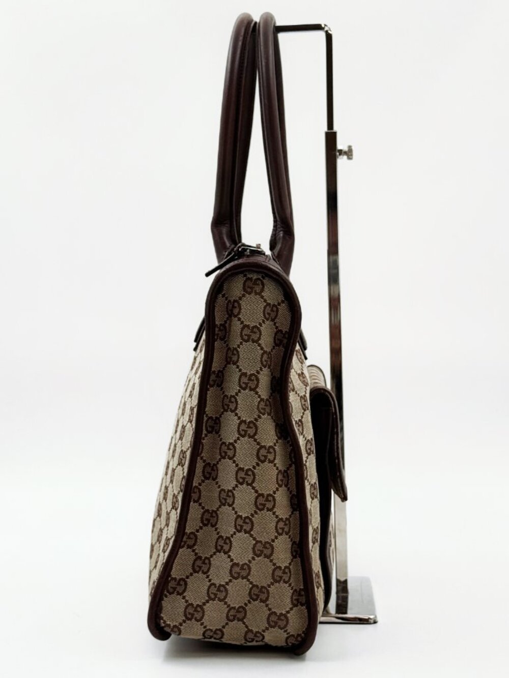 Vintage Gucci GG Monogram Canvas Leather Tote Shoulder Bag - Picture 4 of 12